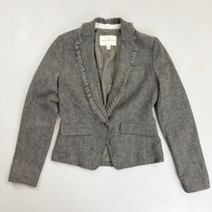 BANANA REPUBLIC Herringbone Blazer SZ 2 Wool Blend Raw Edge Dark Academia
